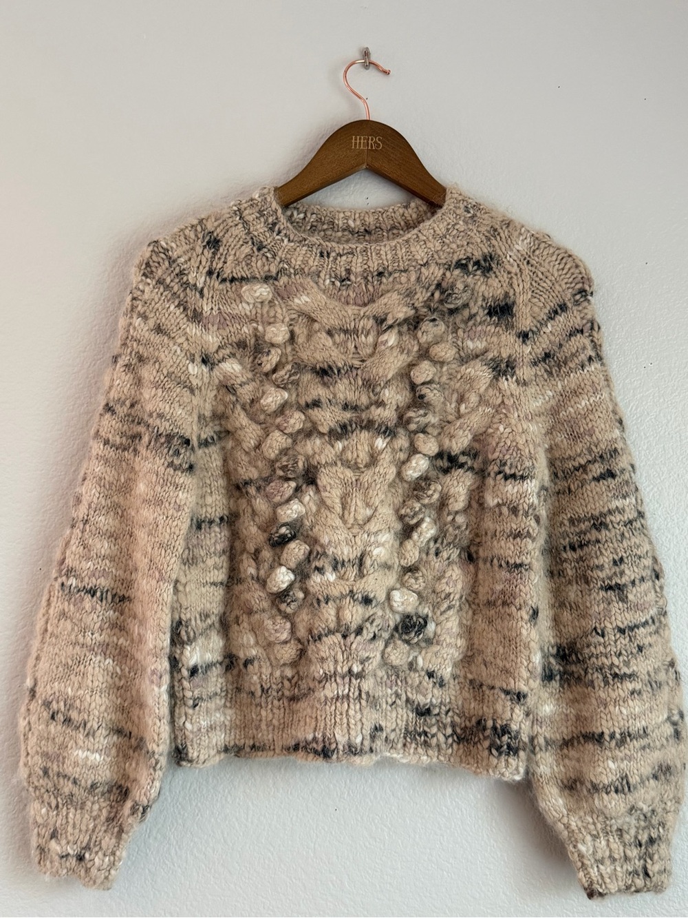 St. Roche Luna 100% Alpaca Handknit Cable Balloon Sleeve Sweater XS - Picture 2 of 8